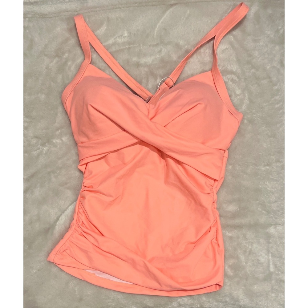 B2PRITy Peach Pink Wrap Front Twist Tankini Top only Size S NEW